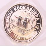 A 1994 1oz silver proof Kookaburra Australia coin.