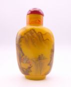 A yellow Peking glass snuff bottle. 7 cm high.
