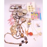 A quantity of costume jewellery, wristwatches, pocket watch cases, etc.