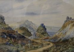 W NICHOLSON, Mountainous Seascape, watercolour, framed and glazed. 35 x 24.5 cm.