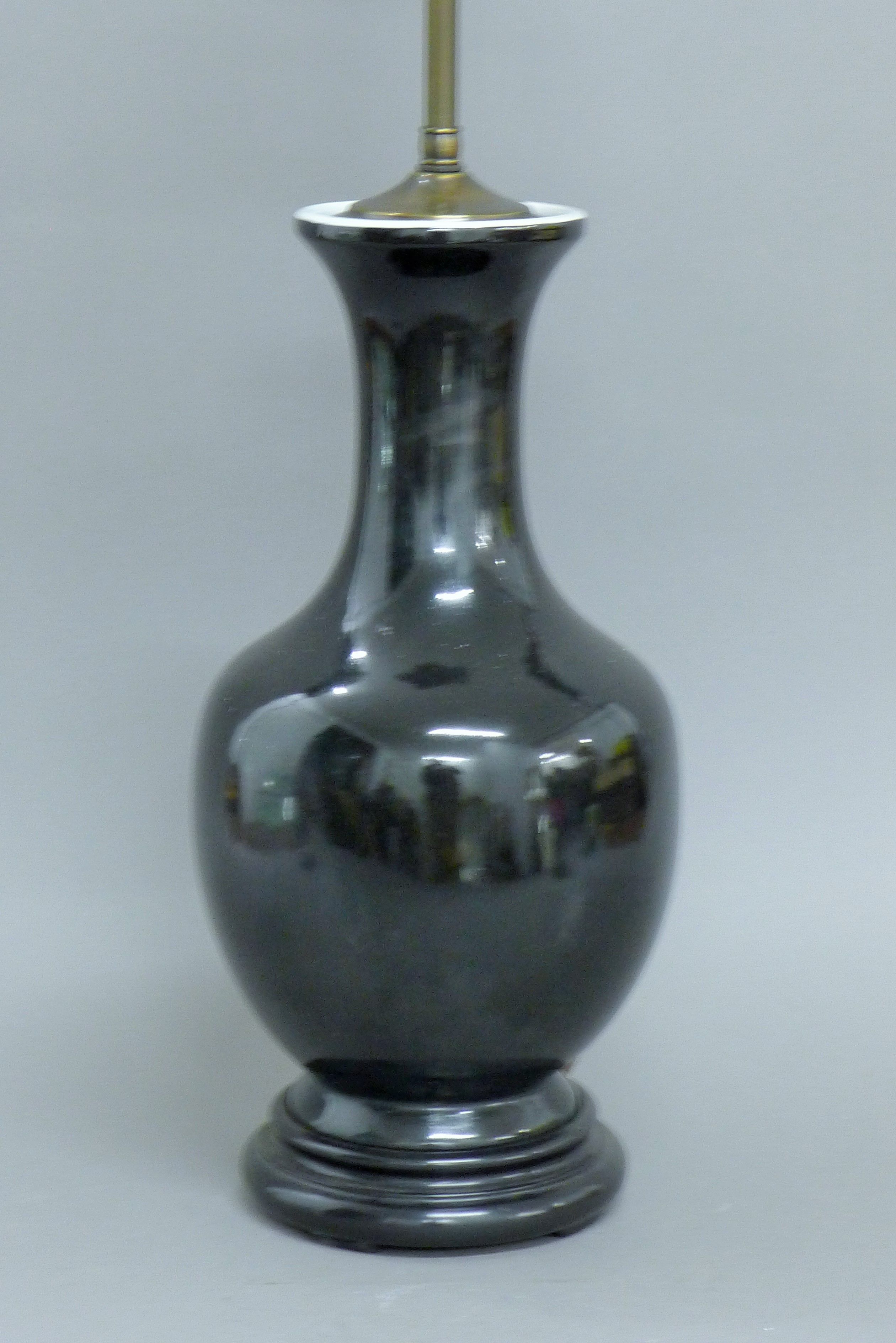 A Chinese black porcelain lamp. 81 cm high overall. - Image 2 of 3