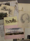 A quantity of early 19th century loose drawings, watercolours, silhouettes, etc.