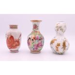 Three Chinese miniature vases. Tallest two each 8.5 cm high.