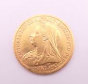 A Victorian 1900 gold half sovereign.