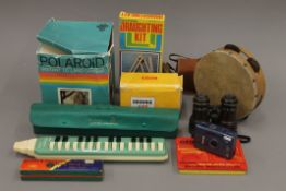 A quantity of various items, including a dressing table set, a Hohner melodica, cameras, etc.