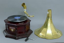 A gramophone and horn.