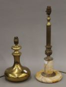 A late 19th century fluted column lamp on a marble base converted to electricity,