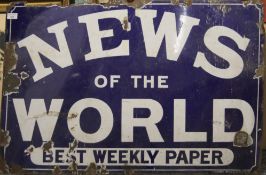 An original News of The World enamel advertising sign. 91 x 61 cm.