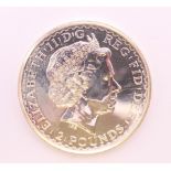 A 2001 1oz fine silver Britannia coin.