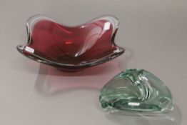 Two pieces of signed Art glass. The largest 26 cm long.