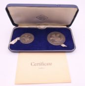 A Britannia silver proof two coin set, Prince of Wales Investiture 1969, boxed with certificate.