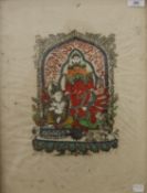 A hand coloured Indian print of Ganesh, framed and glazed. 37 x 49 cm overall.
