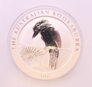 A 2008 1oz silver proof Kookaburra Australia coin.