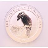 A 2008 1oz silver proof Kookaburra Australia coin.