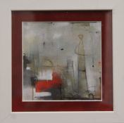 A pair of miniature Contemporary oil paintings, framed and glazed. Each 11 cm square.