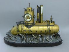 A large industrial clock formed as a submarine. 95 cm long.