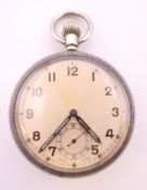 A WWII military stamped pocket watch. 5 cm diameter.