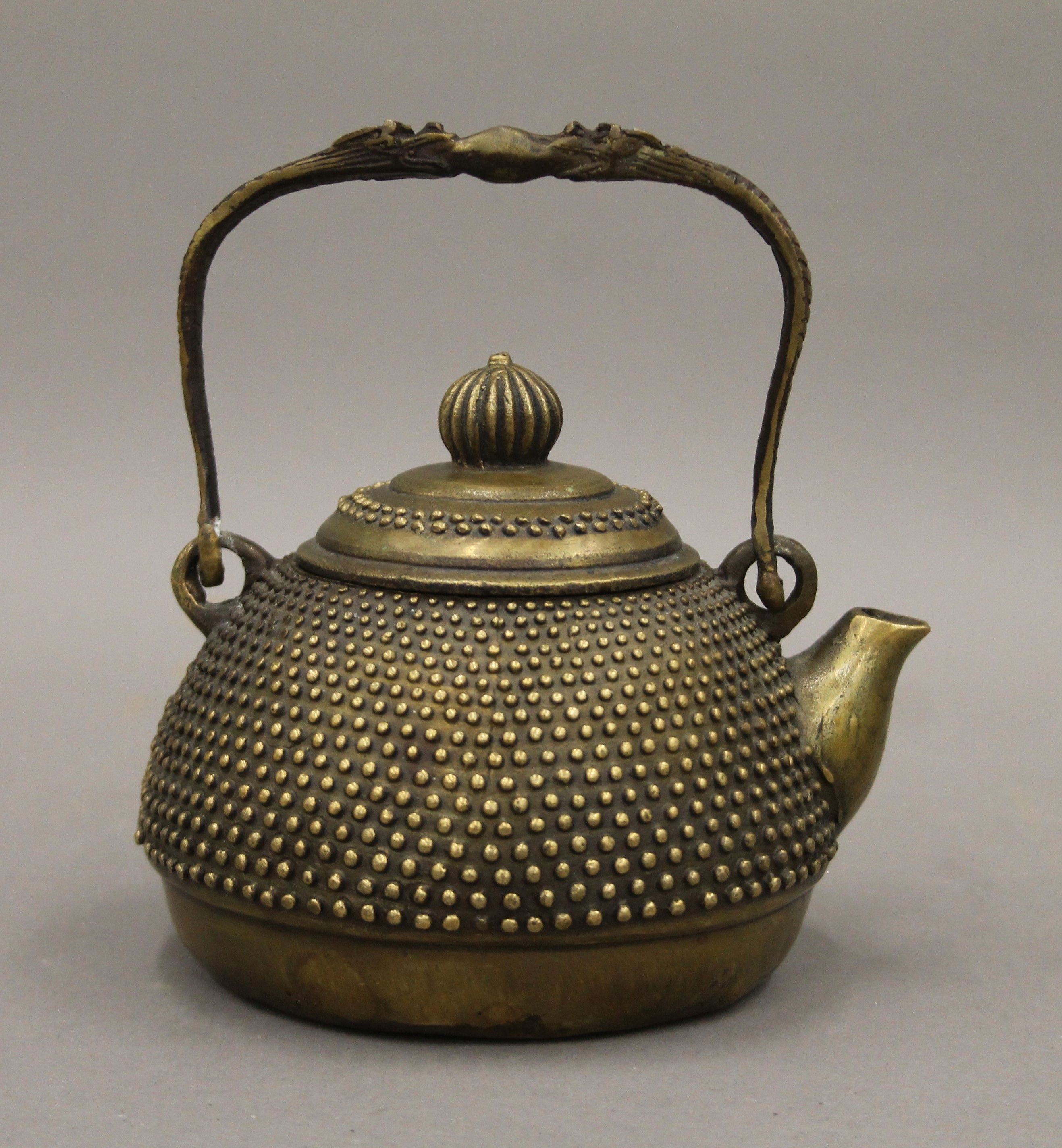 A Chinese bronze teapot with four character seal mark to base and a bronze incense burner. - Image 8 of 10