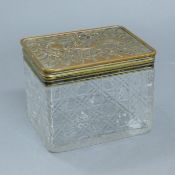 A cut glass box with a silver plated copper lid. 15 cm wide.