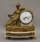 A late 19th century French bronze and marble mantle clock. 35 cm high.