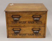 An early 20th century Tidy-Wear oak advertising shop counter cabinet. 42 cm wide.
