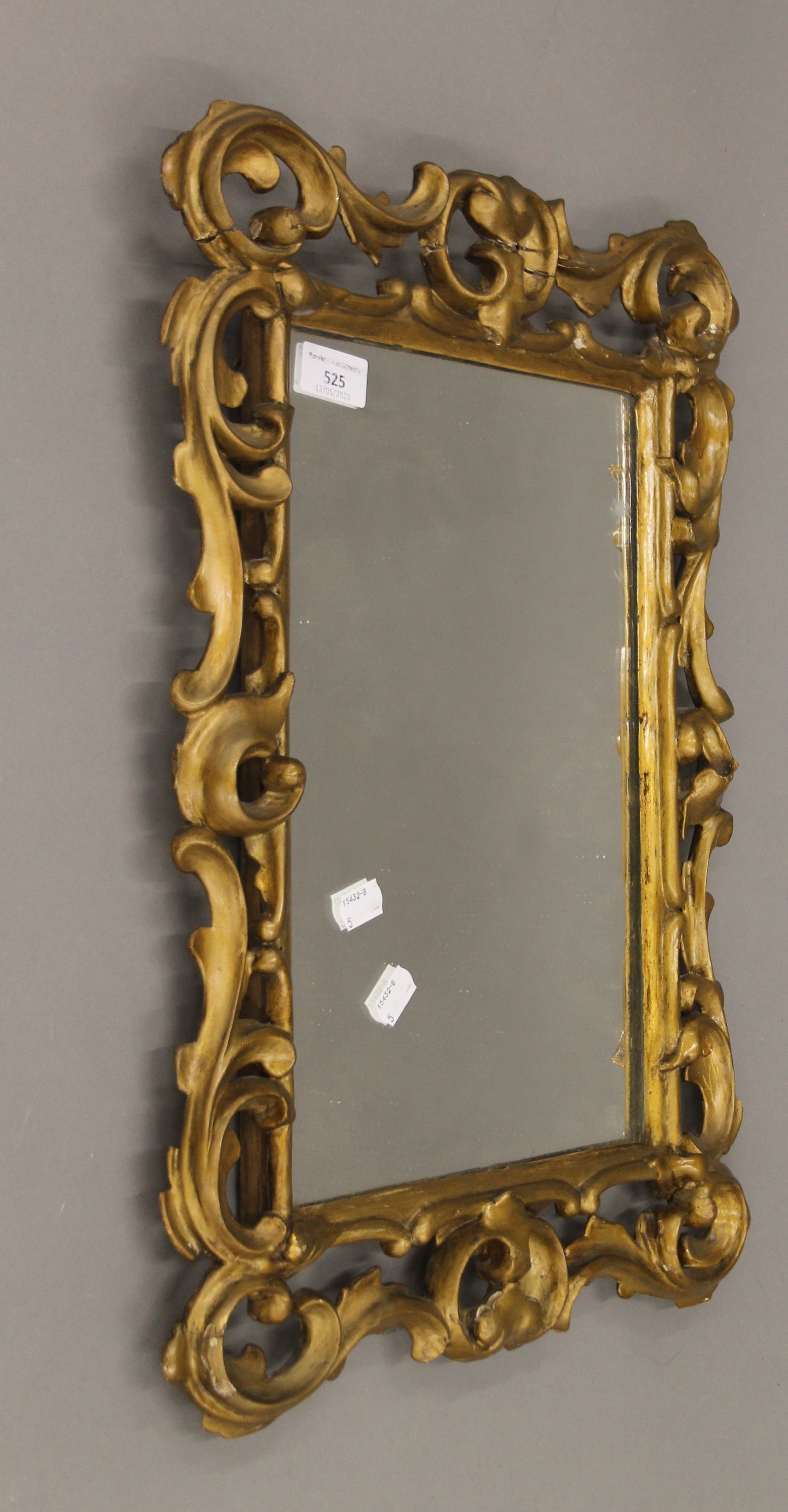 A 19th century gilt framed wall glass, with replacement mirror. 39 cm wide x 54 cm high overall.