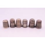 Six silver thimbles. 22 grammes.