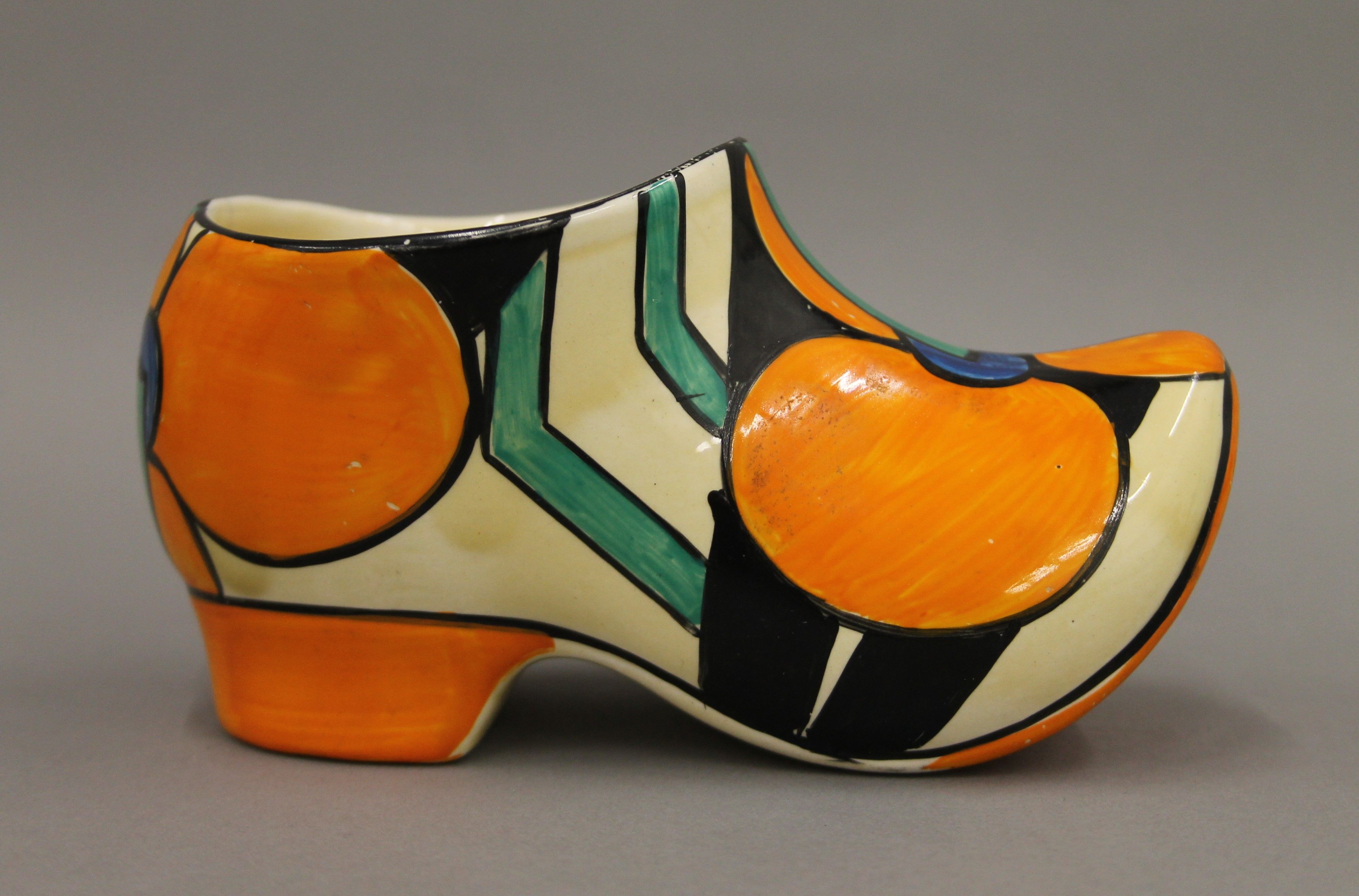 A Bizarre by Clarice Cliff porcelain shoe form vase. 14 cm long. - Image 2 of 4