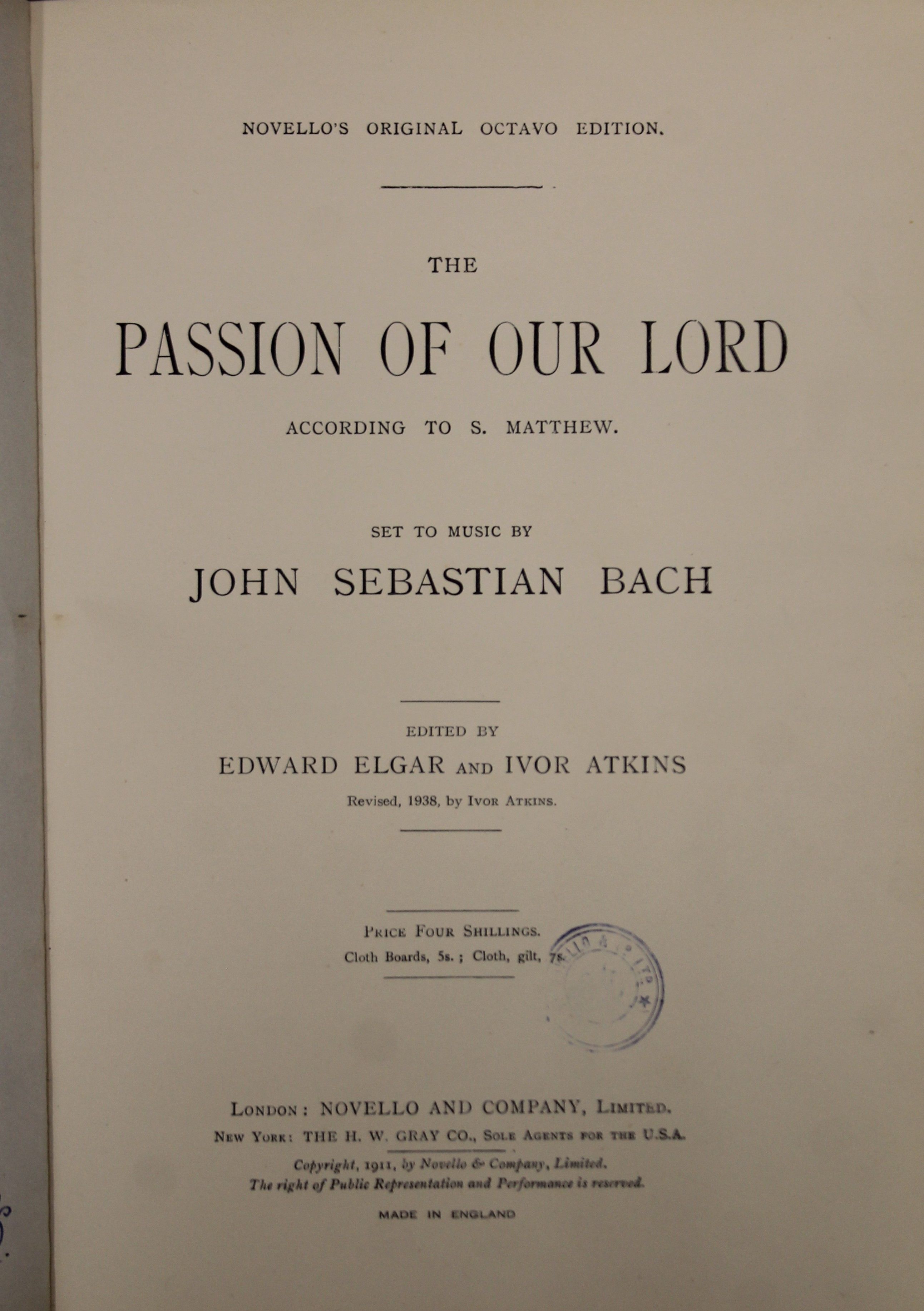 A 1938 hardback score of JS Bach St Mathew Passion edited by Sir Edward Elgar with gilt edged pages, - Image 4 of 9