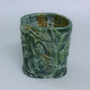 A jade brush pot. 15.5 cm high.