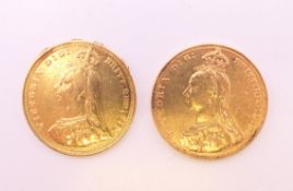 Two 1887 gold sovereigns.