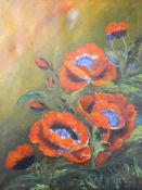 Poppies, oil on canvas, unsigned, framed. 60 x 75 cm.