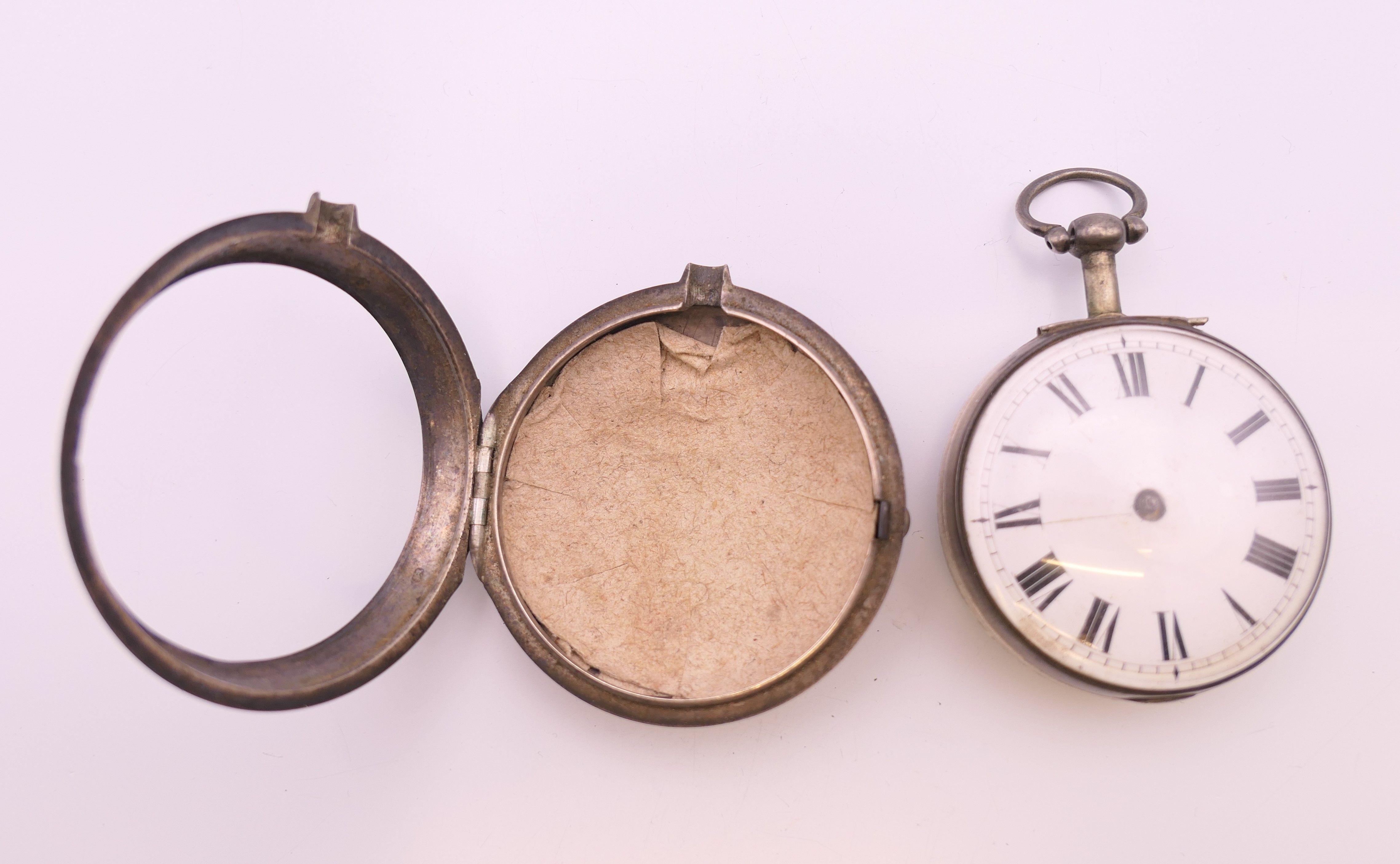 A Georgian silver pair case pocket watch, Wm Moorehouse, London, hallmarked 1800. 5.5 cm diameter. - Image 4 of 13