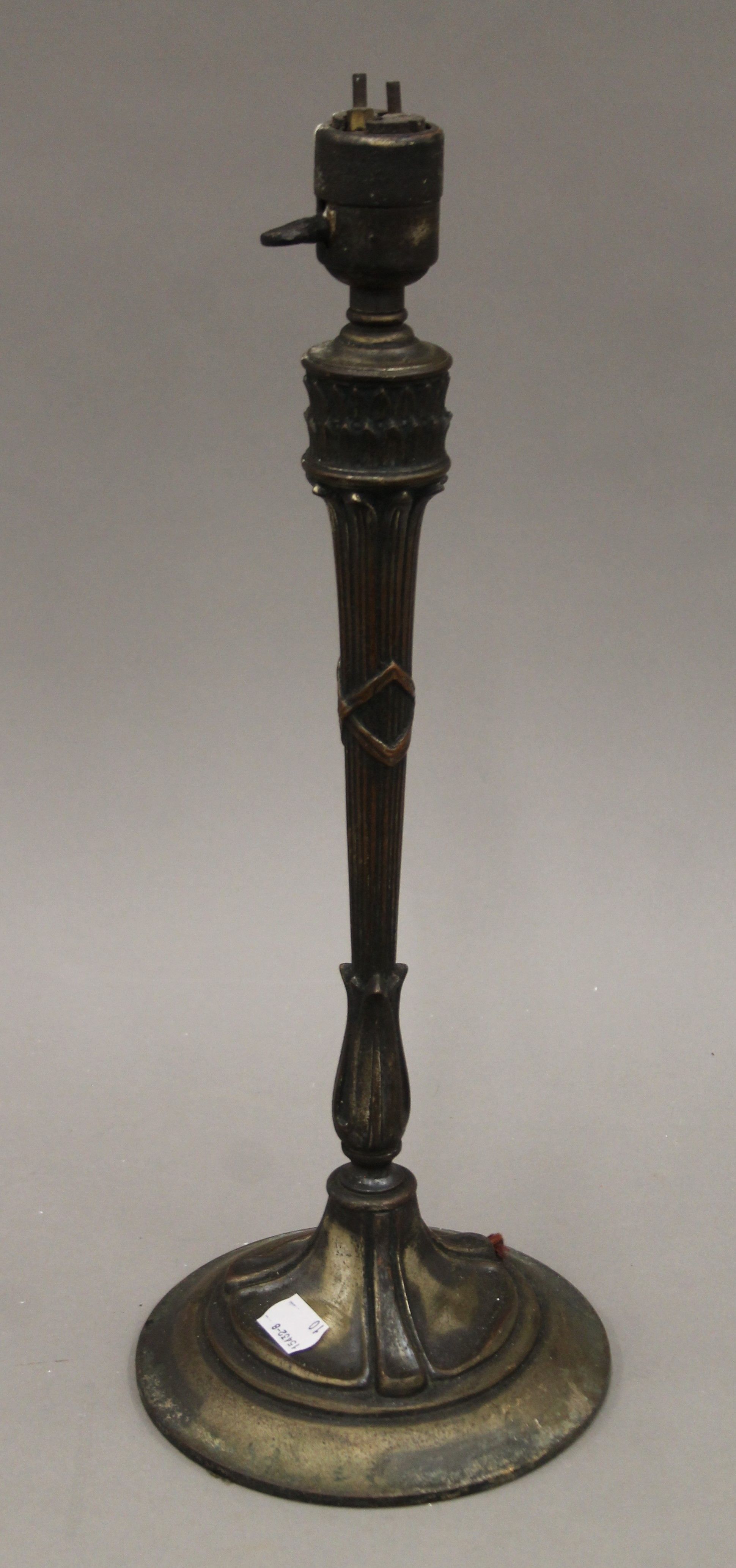 An early 20th century brass table lamp. 42 cm high overall.