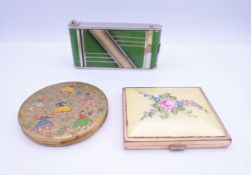 Three vintage compacts. Green Art Deco style compact 10.5 x 5 cm.
