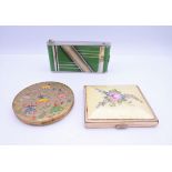 Three vintage compacts. Green Art Deco style compact 10.5 x 5 cm.