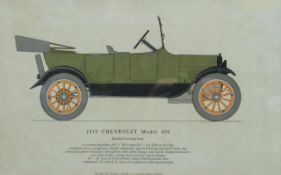 A print of a 1919 Chevrolet model 490, framed and glazed. 40 x 25 cm.