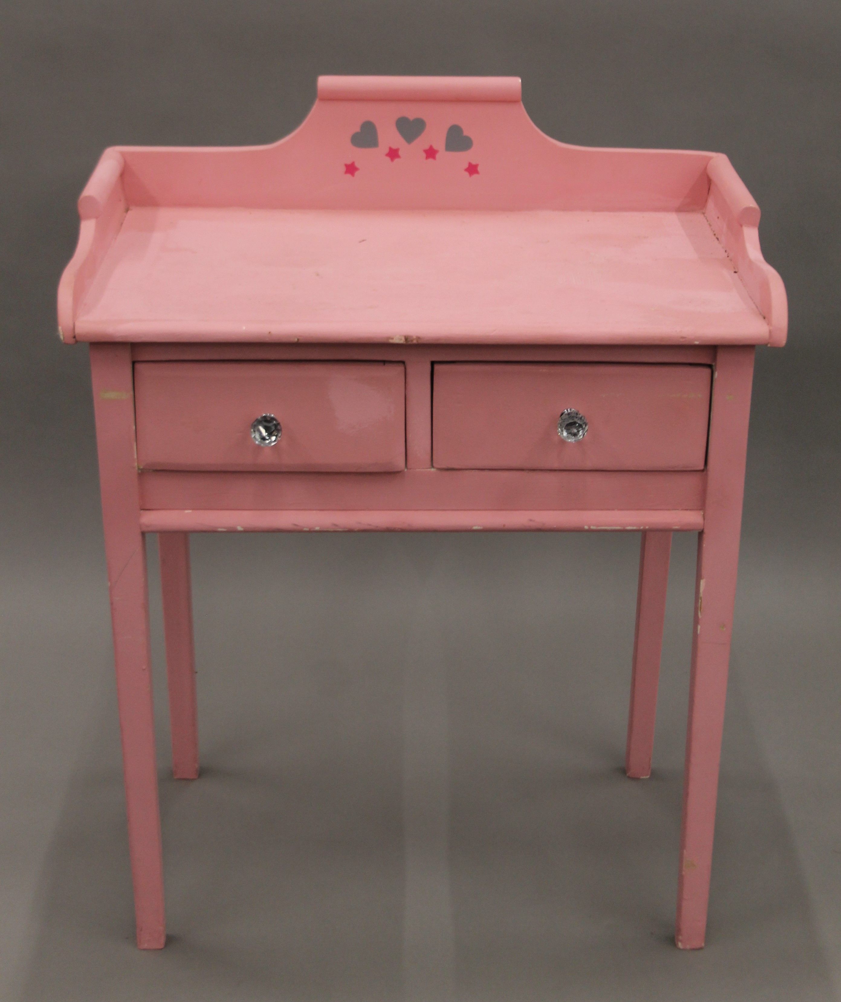 A pink painted two drawer dressing table and a blue painted high stool. The former 69 cm wide. - Image 4 of 7