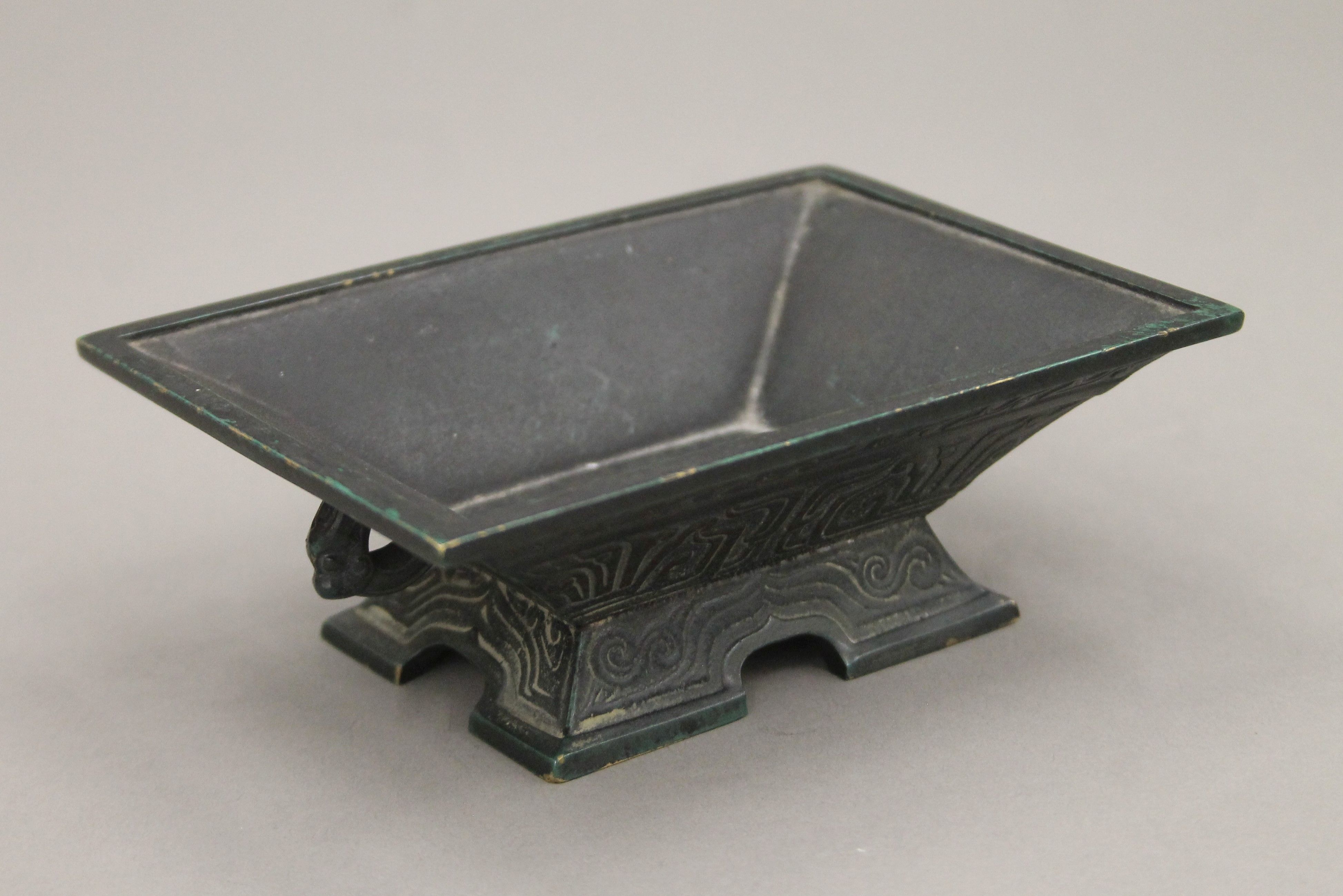 A Chinese patinated bronze censer. 13 cm wide. - Image 2 of 6