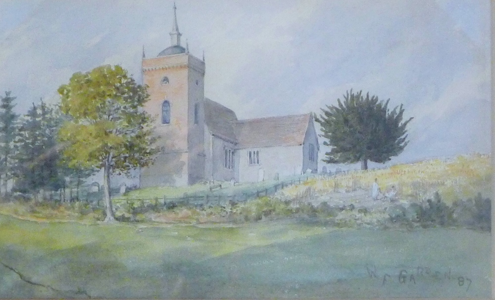 W F GARDEN-FRASER, Minstead Church, watercolour, signed W F GARDEN and dated 87, framed and glazed. - Image 4 of 6