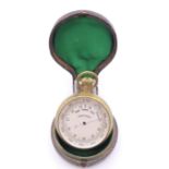 A vintage compensated pocket barometer in original leather case. 5 cm diameter.