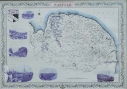 A map of Norfolk, framed and glazed. 47.5 x 34 cm.
