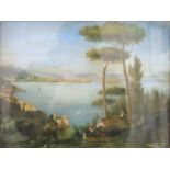 ITALIAN SCHOOL (19th century), Bay of Naples, oil on panel, indistinctly signed, framed and glazed.