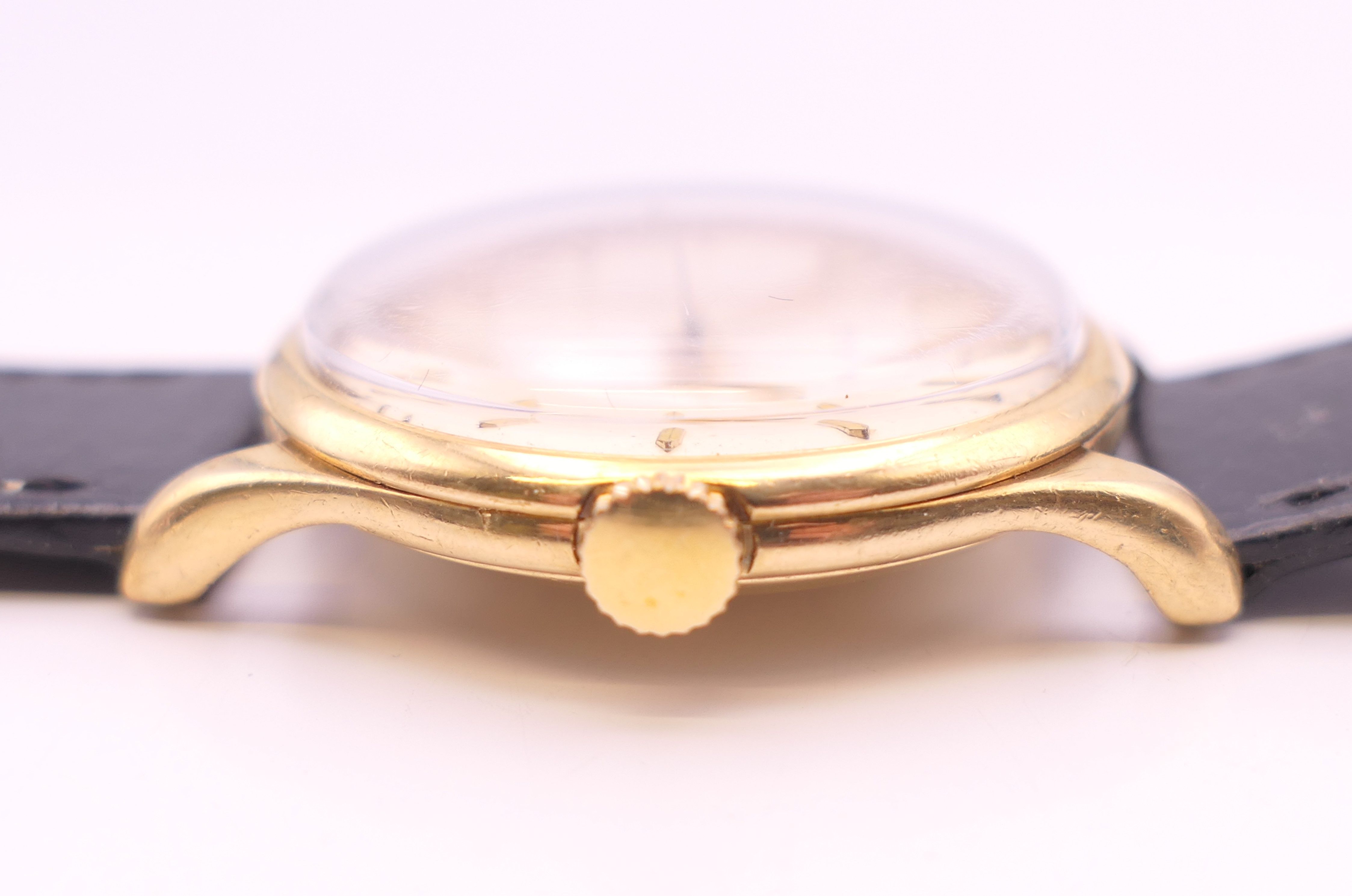 A 9 ct gold cased Eterna wristwatch inscribed to back WHL Dec 1961. 3.5 cm wide. - Image 3 of 7