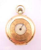 A ladies 18 k gold cased half hunter fob watch, the movement marked Henry Pidduck & Sons,