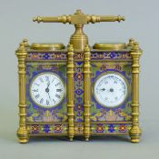 A cloisonne decorated combination clock/barometer. 12.5 cm wide.