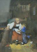 A pair of French highlighted oil on prints, Interior Scenes, each signed E GIRARDET and E CAOSNIER,