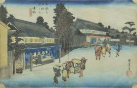 A Japanese woodblock print, framed and glazed. 35 x 23 cm.
