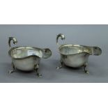 A pair of silver sauce boats. 14.5 cm long. 201.9 grammes.