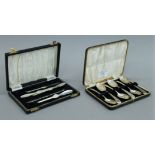 A cased set of silver teaspoons and a cased part set of five silver escargot forks. 189.4 grammes.